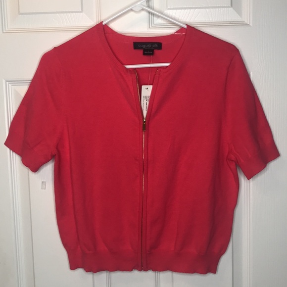 august silk Sweaters - August Silk Pink Punch Short Sleeve Zip-up Cardi Size Large